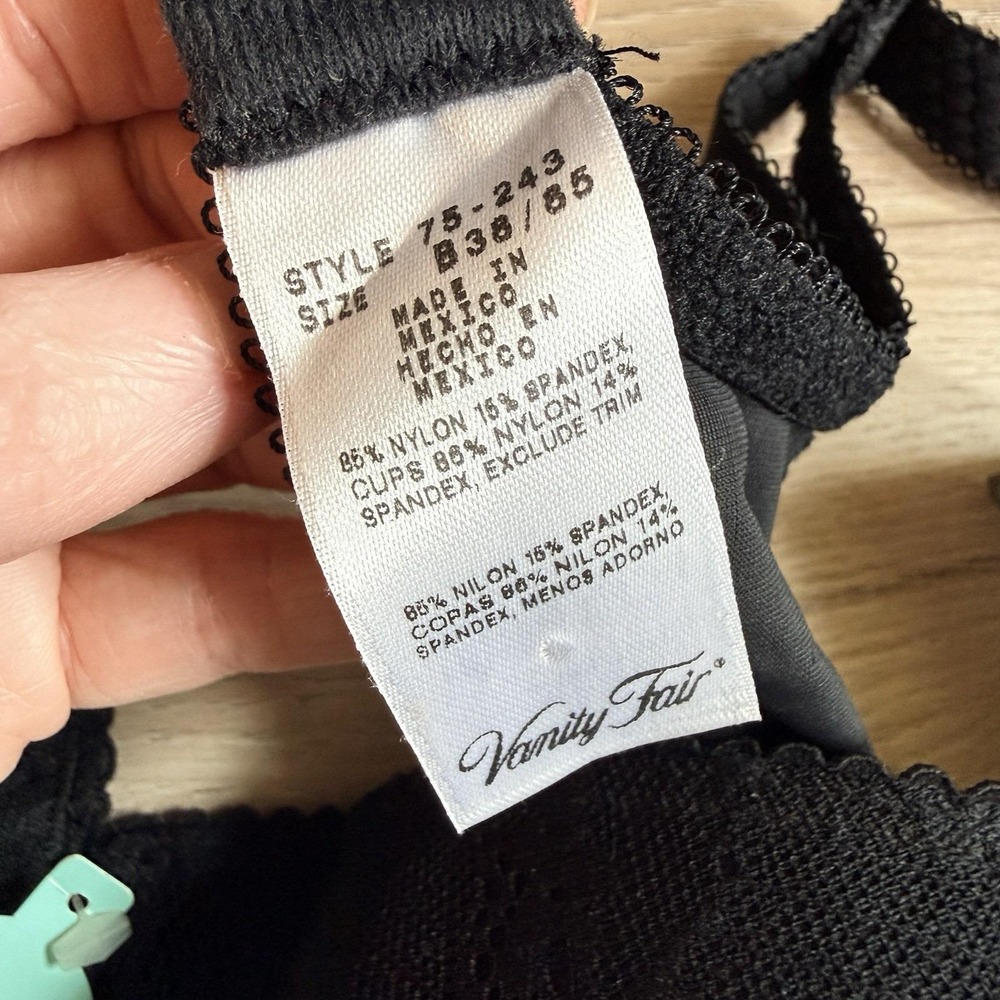 Vintage Vanity Fair Bra Black 38B Full Coverage Contour NWT Style 75-243 - Picture 4 of 6